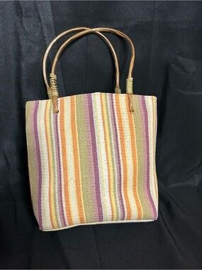 Back To Basics Striped Mini Multicolor Handled Beach Tote Bag Purse